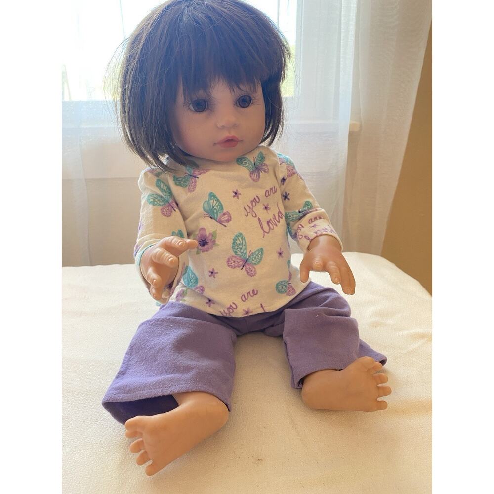 Life Like Baby Toddler Girl Doll Anatomically Realistic Silicon Brown Hair Eyes